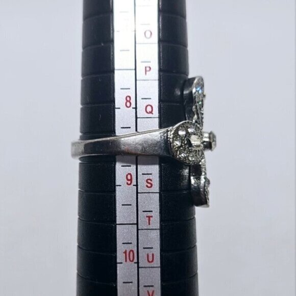 SILVER TONE BEAUTIFUL FLOWER RING WITH RHINESTONES FASHION RING - Picture 7 of 8